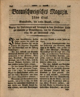 Braunschweigisches Magazin (Braunschweigische Anzeigen) Samstag 29. August 1789