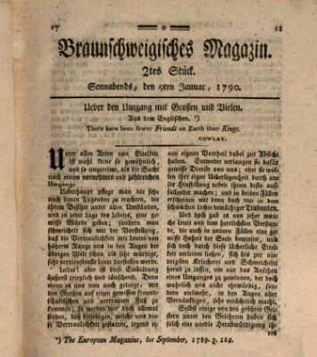 Braunschweigisches Magazin (Braunschweigische Anzeigen) Samstag 9. Januar 1790