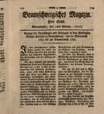 Braunschweigisches Magazin (Braunschweigische Anzeigen) Samstag 19. Februar 1791