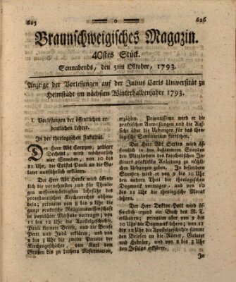 Braunschweigisches Magazin (Braunschweigische Anzeigen) Samstag 5. Oktober 1793