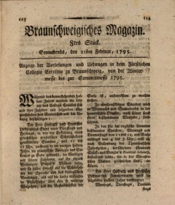 Braunschweigisches Magazin (Braunschweigische Anzeigen) Samstag 21. Februar 1795