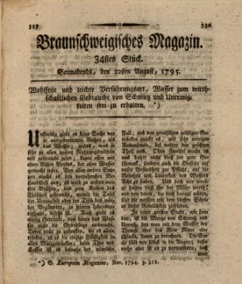 Braunschweigisches Magazin (Braunschweigische Anzeigen) Samstag 22. August 1795