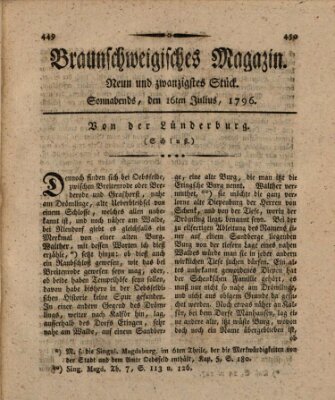 Braunschweigisches Magazin (Braunschweigische Anzeigen) Samstag 16. Juli 1796