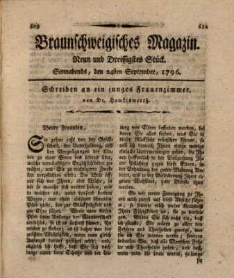 Braunschweigisches Magazin (Braunschweigische Anzeigen) Samstag 24. September 1796