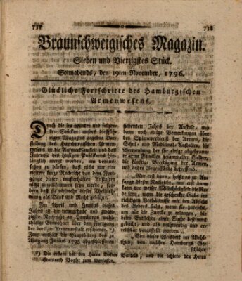 Braunschweigisches Magazin (Braunschweigische Anzeigen) Samstag 19. November 1796