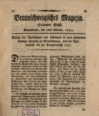Braunschweigisches Magazin (Braunschweigische Anzeigen) Samstag 18. Februar 1797