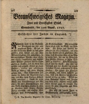 Braunschweigisches Magazin (Braunschweigische Anzeigen) Samstag 12. August 1797