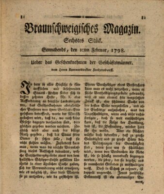 Braunschweigisches Magazin (Braunschweigische Anzeigen) Samstag 10. Februar 1798