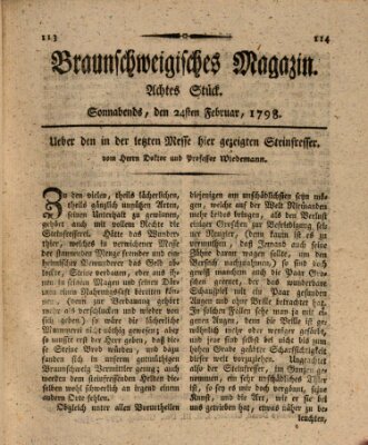 Braunschweigisches Magazin (Braunschweigische Anzeigen) Samstag 24. Februar 1798