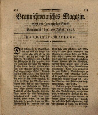 Braunschweigisches Magazin (Braunschweigische Anzeigen) Samstag 14. Juli 1798