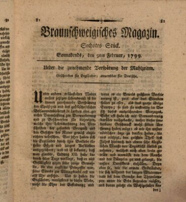 Braunschweigisches Magazin (Braunschweigische Anzeigen) Samstag 9. Februar 1799