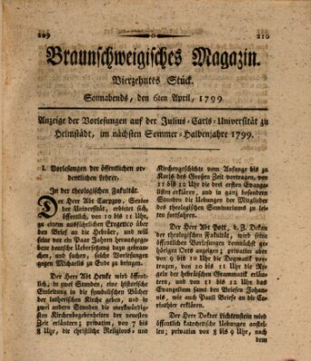 Braunschweigisches Magazin (Braunschweigische Anzeigen) Samstag 6. April 1799