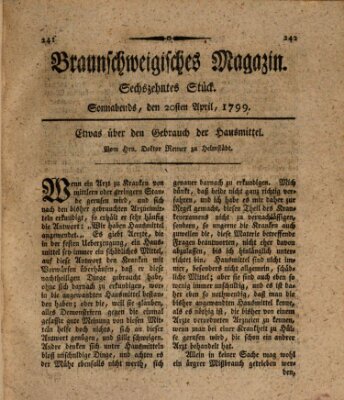 Braunschweigisches Magazin (Braunschweigische Anzeigen) Samstag 20. April 1799