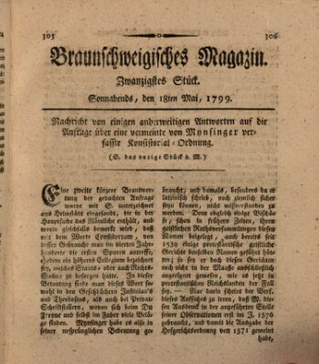 Braunschweigisches Magazin (Braunschweigische Anzeigen) Samstag 18. Mai 1799
