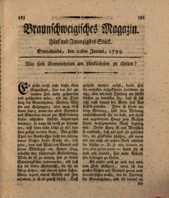 Braunschweigisches Magazin (Braunschweigische Anzeigen) Samstag 22. Juni 1799