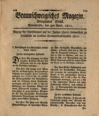 Braunschweigisches Magazin (Braunschweigische Anzeigen) Samstag 4. April 1801