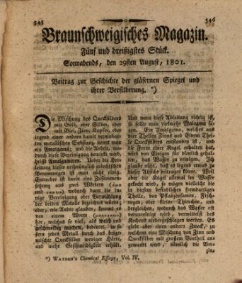Braunschweigisches Magazin (Braunschweigische Anzeigen) Samstag 29. August 1801