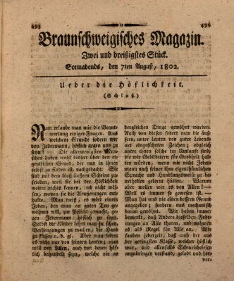 Braunschweigisches Magazin (Braunschweigische Anzeigen) Samstag 7. August 1802
