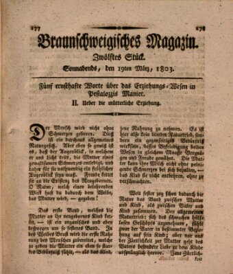 Braunschweigisches Magazin (Braunschweigische Anzeigen) Samstag 19. März 1803