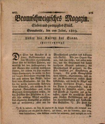 Braunschweigisches Magazin (Braunschweigische Anzeigen) Samstag 2. Juli 1803