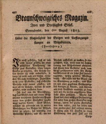Braunschweigisches Magazin (Braunschweigische Anzeigen) Samstag 6. August 1803