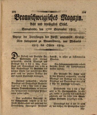 Braunschweigisches Magazin (Braunschweigische Anzeigen) Samstag 17. September 1803