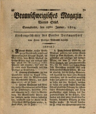 Braunschweigisches Magazin (Braunschweigische Anzeigen) Samstag 28. Januar 1804
