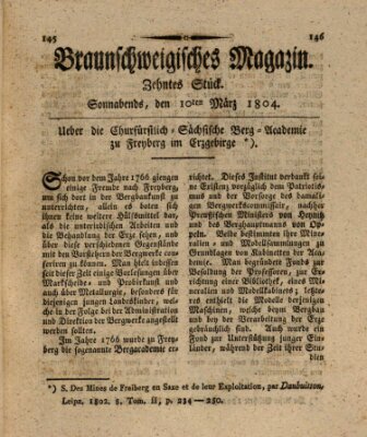 Braunschweigisches Magazin (Braunschweigische Anzeigen) Samstag 10. März 1804