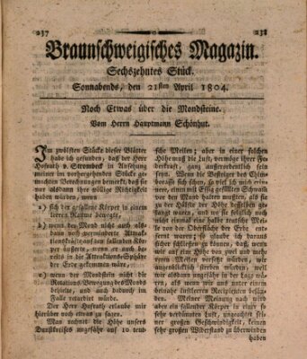 Braunschweigisches Magazin (Braunschweigische Anzeigen) Samstag 21. April 1804