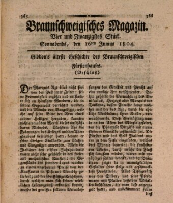 Braunschweigisches Magazin (Braunschweigische Anzeigen) Samstag 16. Juni 1804