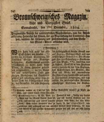 Braunschweigisches Magazin (Braunschweigische Anzeigen) Samstag 1. Dezember 1804