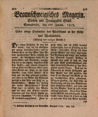 Braunschweigisches Magazin (Braunschweigische Anzeigen) Samstag 6. Juli 1805