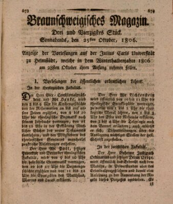 Braunschweigisches Magazin (Braunschweigische Anzeigen) Samstag 25. Oktober 1806