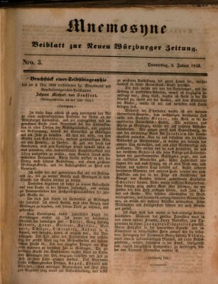 Mnemosyne (Neue Würzburger Zeitung) Donnerstag 5. Januar 1843