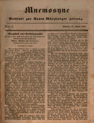Mnemosyne (Neue Würzburger Zeitung) Sonntag 15. Januar 1843