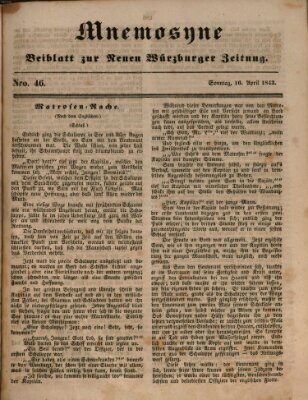 Mnemosyne (Neue Würzburger Zeitung) Sonntag 16. April 1843