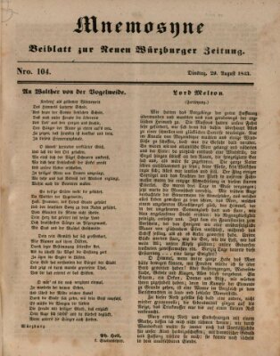Mnemosyne (Neue Würzburger Zeitung) Dienstag 29. August 1843