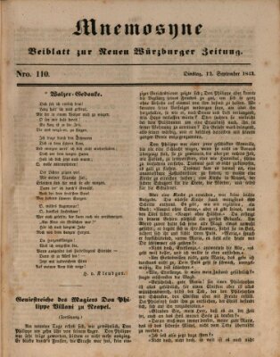 Mnemosyne (Neue Würzburger Zeitung) Dienstag 12. September 1843