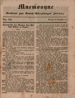 Mnemosyne (Neue Würzburger Zeitung) Sonntag 17. September 1843
