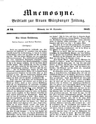 Mnemosyne (Neue Würzburger Zeitung) Mittwoch 16. September 1857
