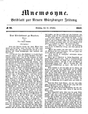 Mnemosyne (Neue Würzburger Zeitung) Sonntag 11. Oktober 1857