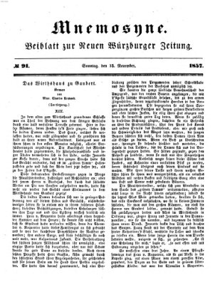 Mnemosyne (Neue Würzburger Zeitung) Sonntag 15. November 1857