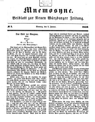 Mnemosyne (Neue Würzburger Zeitung) Sonntag 2. Januar 1859