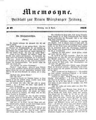 Mnemosyne (Neue Würzburger Zeitung) Sonntag 3. April 1859