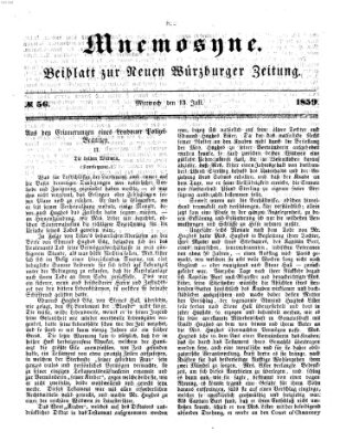Mnemosyne (Neue Würzburger Zeitung) Mittwoch 13. Juli 1859
