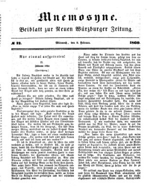 Mnemosyne (Neue Würzburger Zeitung) Mittwoch 8. Februar 1860