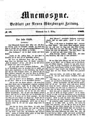 Mnemosyne (Neue Würzburger Zeitung) Mittwoch 5. März 1862