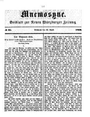 Mnemosyne (Neue Würzburger Zeitung) Mittwoch 30. April 1862
