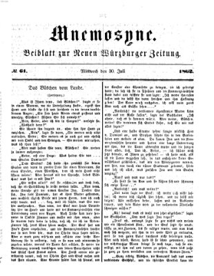Mnemosyne (Neue Würzburger Zeitung) Mittwoch 30. Juli 1862