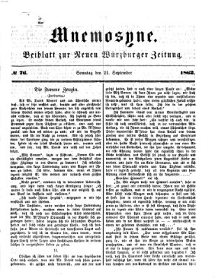 Mnemosyne (Neue Würzburger Zeitung) Sonntag 21. September 1862